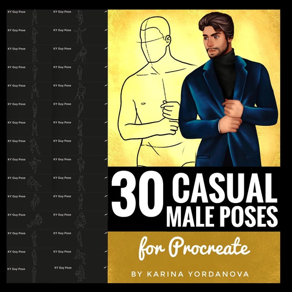 30 Casual Male Poses Brushes perfect for Beginners (FOR PROCREATE) Easy stamp brush, pencil, procreate brush