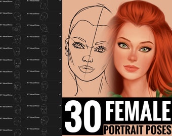 30 Female Portrait Pose Brushes (FOR PROCREATE) Perfect for beginners Easy stamp brush, pencil, procreate brush