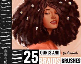 25 CurlsxBraids-Pinsel (ZUM PROCREATE) Einfache Lockenbürste, Zöpfe, Procreate-Pinsel, Anfängerbürsten, Haarbürsten