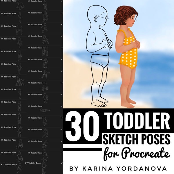 30 Toddler Poses Brushes perfect for Beginners (FOR PROCREATE) Easy stamp brush, pencil, procreate brush