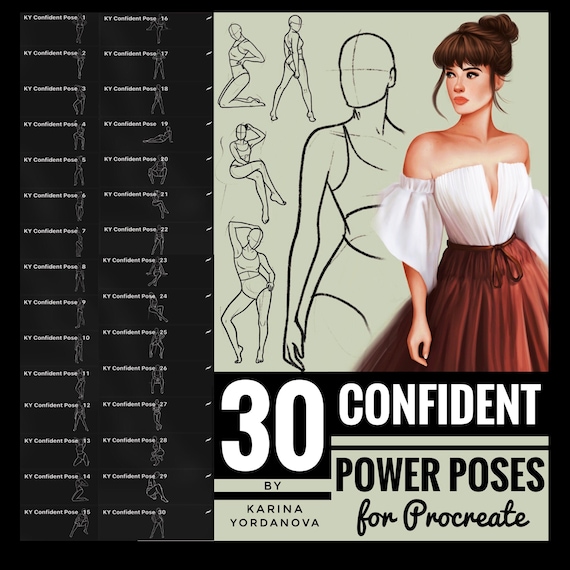 30 Confident Power Poses Brushes perfect for Beginners (FOR PROCREATE) Easy stamp brush, pencil, procreate brush