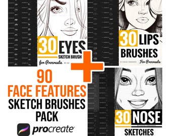 90 FACE Pinsel MULTIPACK Auge - Nase - Lippen für Procreate, perfekt für Anfänger Künstler,