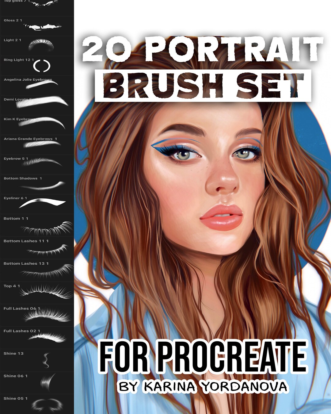20 Portrait Brush Pack FOR PROCREATE Easy Stamp Brush, Hair Brush, Procreate Brush, Beginner