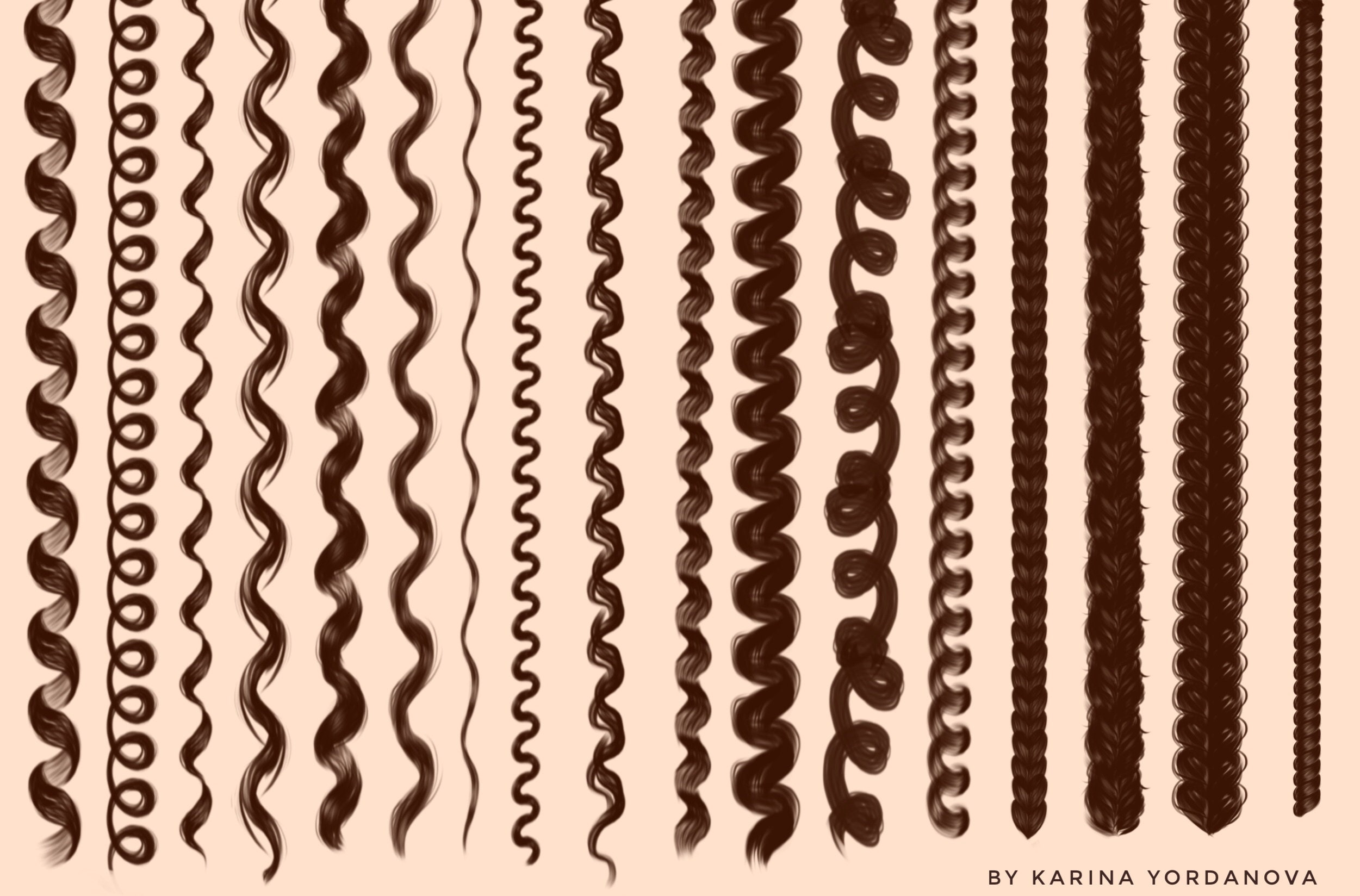 25 Cepillos CurlsxBraids (PARA PROCREATE) Cepillo rizado fácil, trenzas, cepillo procreate, cepillos para principiantes, cepillos para el cabello
