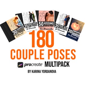 180 COUPLE POSES brushes MULTIPACK kissing - hugging - dancing for Procreate , perfect for beginner artists,