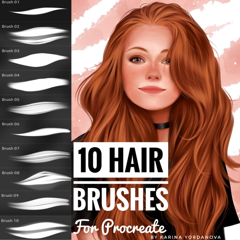10 Hair Brushes FOR PROCREATE Realistic Easy Beginner image 1