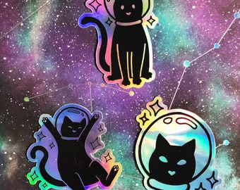 Black Cat in Space with Stars and Galaxy Novelty Coaster Set