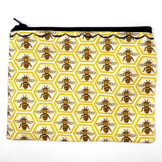 Yellow Hexagon Bee cosmetic bag Patterned pencil pouch | Etsy
