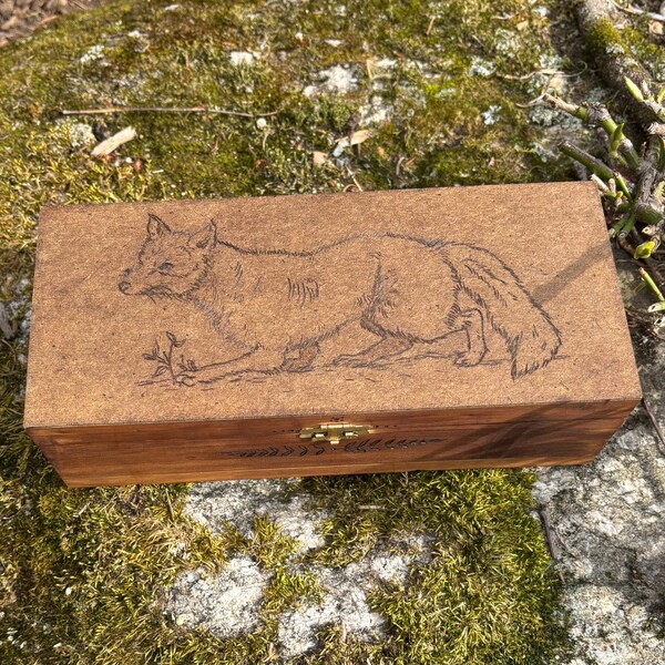 Woodburned Fox Vintage Cigar Box