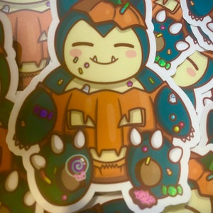 spooky halloween themed pumpkin candy snorlax sticker