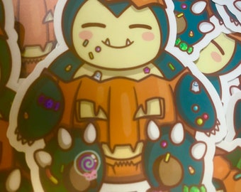 griezelige halloween-thema pompoen snoep snorlax sticker