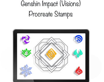 Sellos Procreate - Visiones de Genshin Impact, Pinceles para sellos, Pinceles Procreate Anime, Cómic Manga