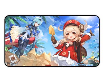 Alfombrilla de escritorio para juegos, personajes de Genshin Impact Klee y Jean, alfombrilla de ratón para videojuegos, accesorios de anime, bonitos equipos para juegos