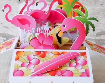 Flamingo birthday card,  personalised handmade pop up cards for women