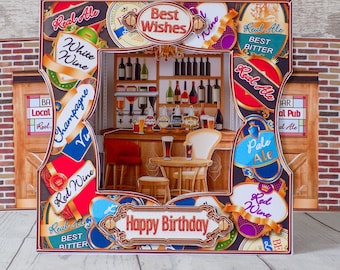 Men's Birthday Card, Pub Theme, Cards for Him, Pop Up Cards
