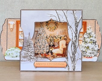 Carte de scène de Noël pop-up faite à la main, carte de Noël personnalisée pour couple maman papa