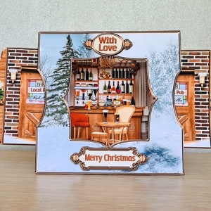 Personalised Christmas Card, Down The Pub 3D Pop up Card, Xmas Cards For Men