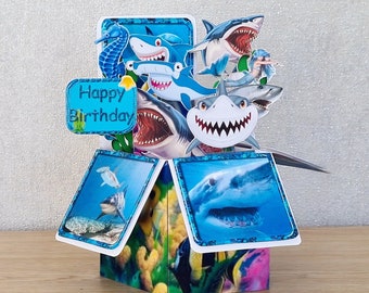 Carte d'anniversaire pop-up requin, cartes d'anniversaire personnalisées pour lui, carte Jaws
