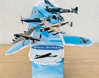 WWII Airplane Birthday Card, Spitfire Pop Up Card for Him, RAF Planes