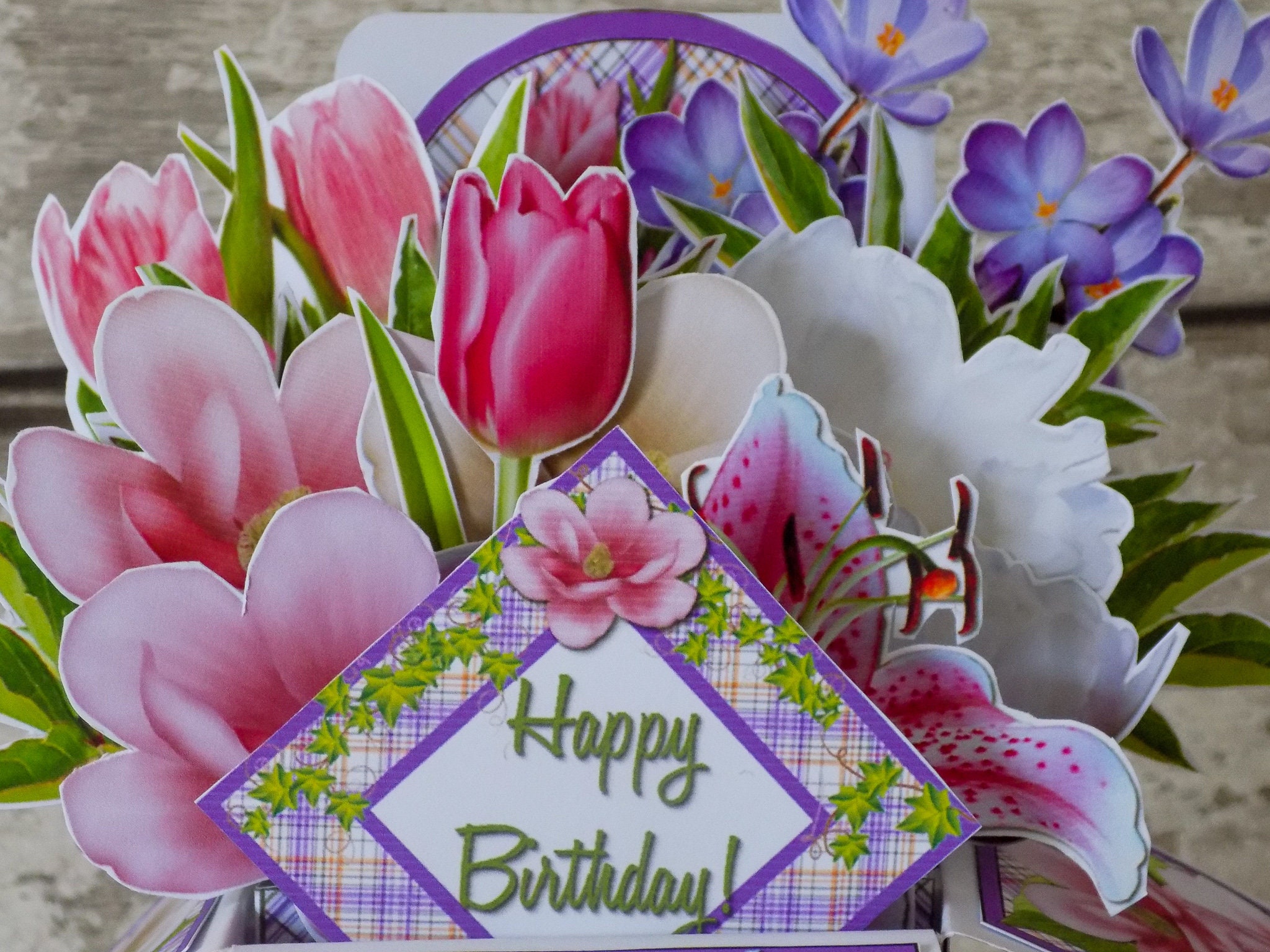 3D Flower Bouquet Pop up Birthday Card, Handmade Garden Gift for Her ...