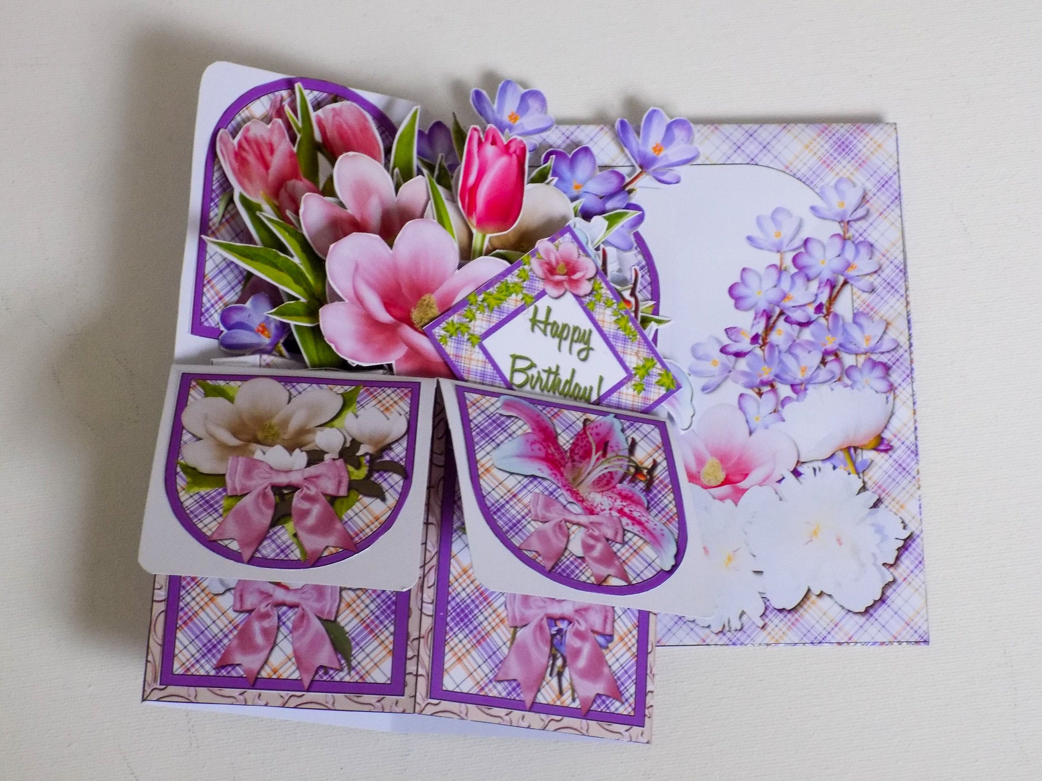 3D Flower Bouquet Pop up Birthday Card, Handmade Garden Gift for Her ...