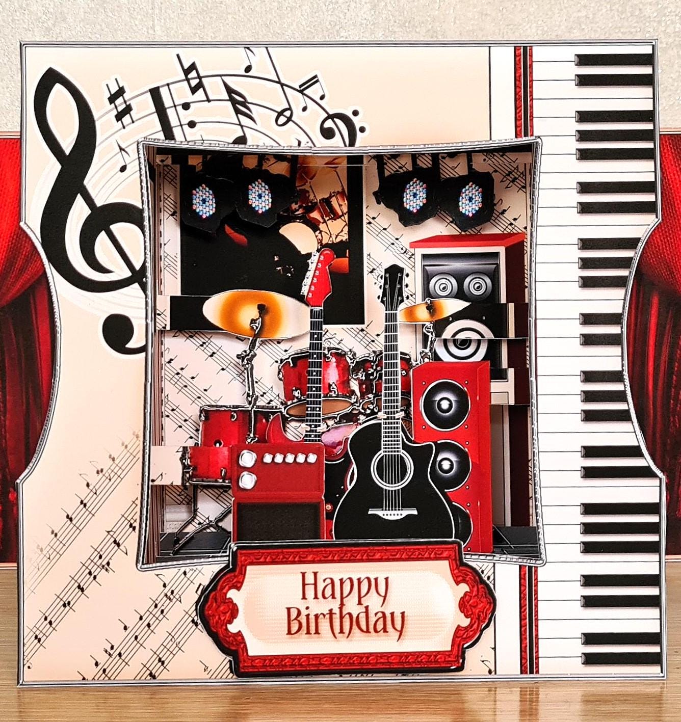 無音バースデー 当たり キャンバスボード Musical Instruments Birthday Card, 3d Pop up Cards, Rock and