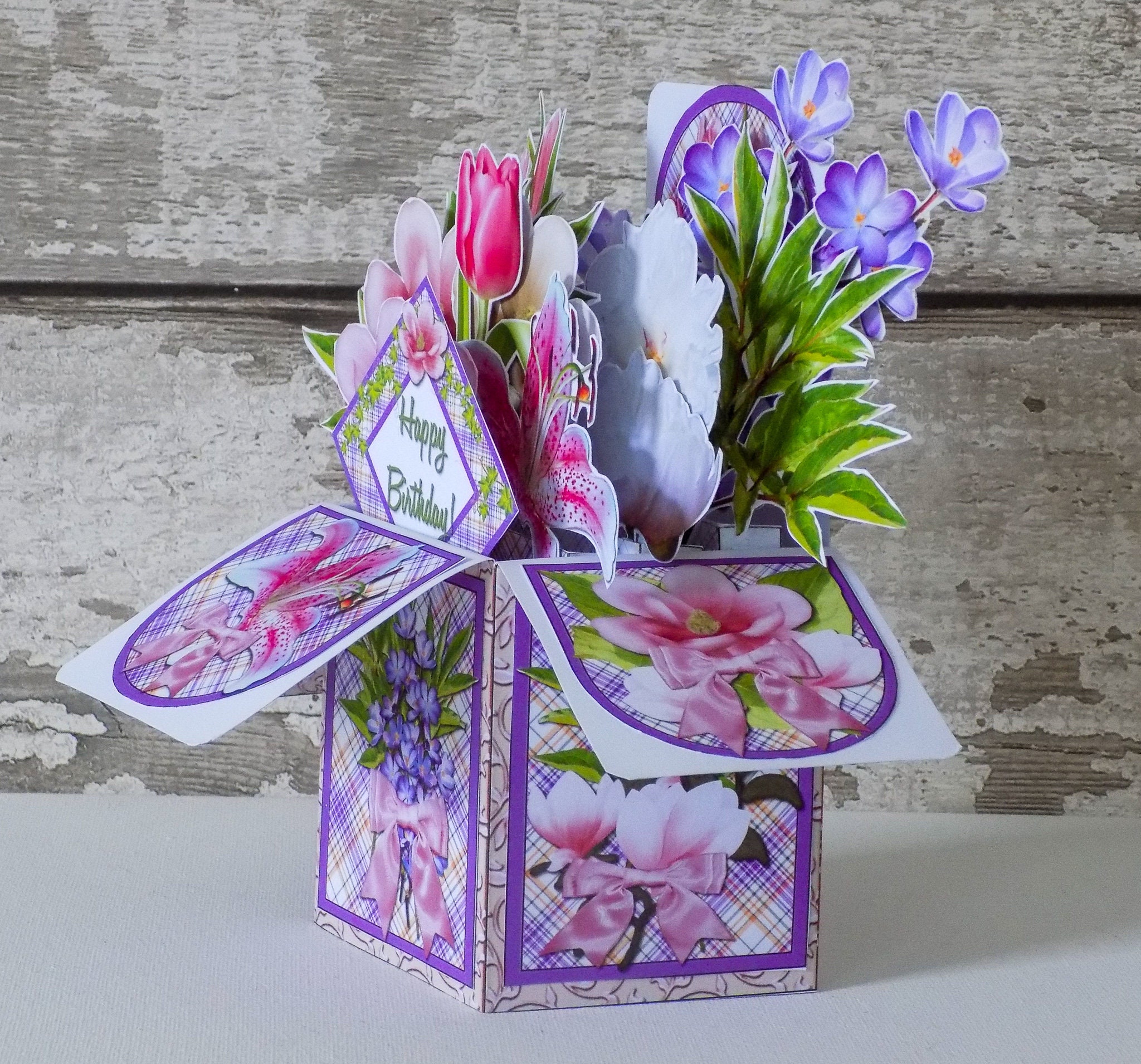 3D Flower Bouquet Pop up Birthday Card, Handmade Garden Gift for Her ...