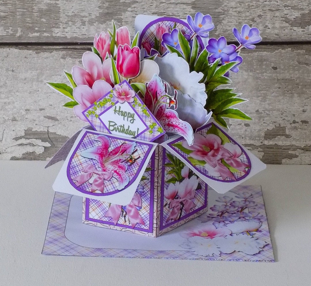 3D Flower Bouquet Pop up Birthday Card, Handmade Garden Gift for Her ...
