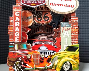 Classic Cars Birthday Card, Hot Rod Pop-Up Card, Cards for Him