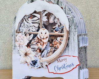 Carte 3D de Noël, scène boisée d'hiver, carte pop-up faite main personnalisée, carte de Noël pour famille, amis, maman et papa