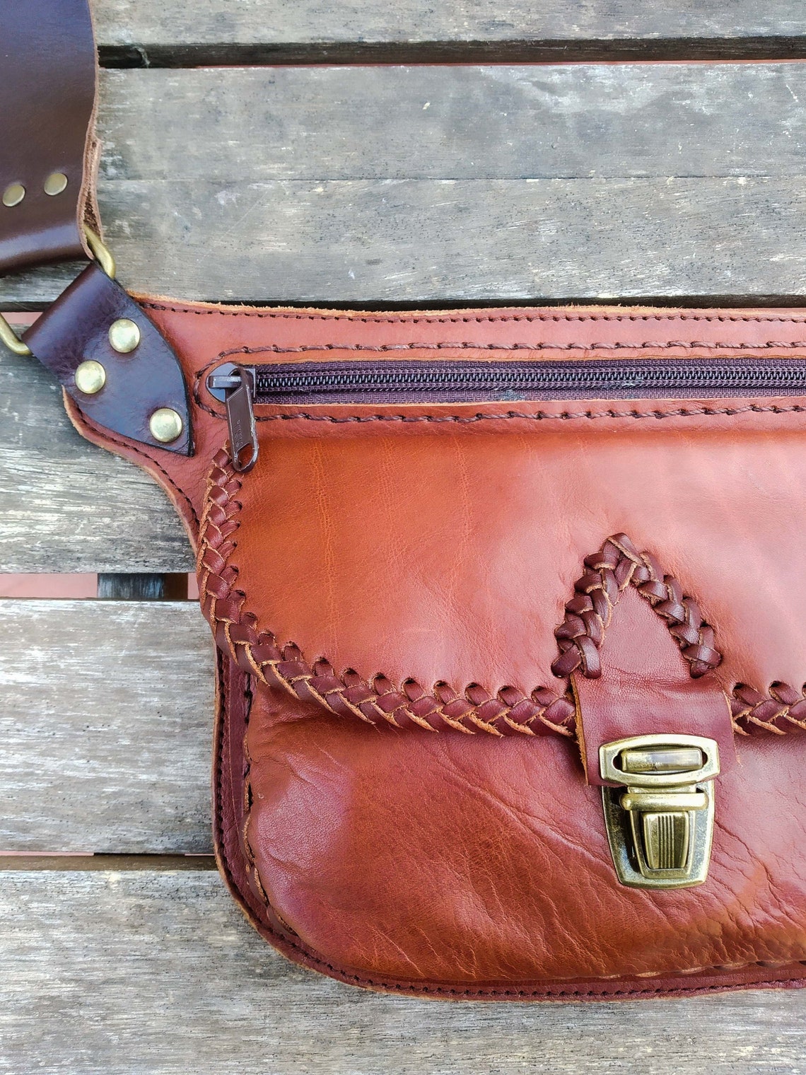 Brown leather fanny pack brown leather belt pouch brown | Etsy