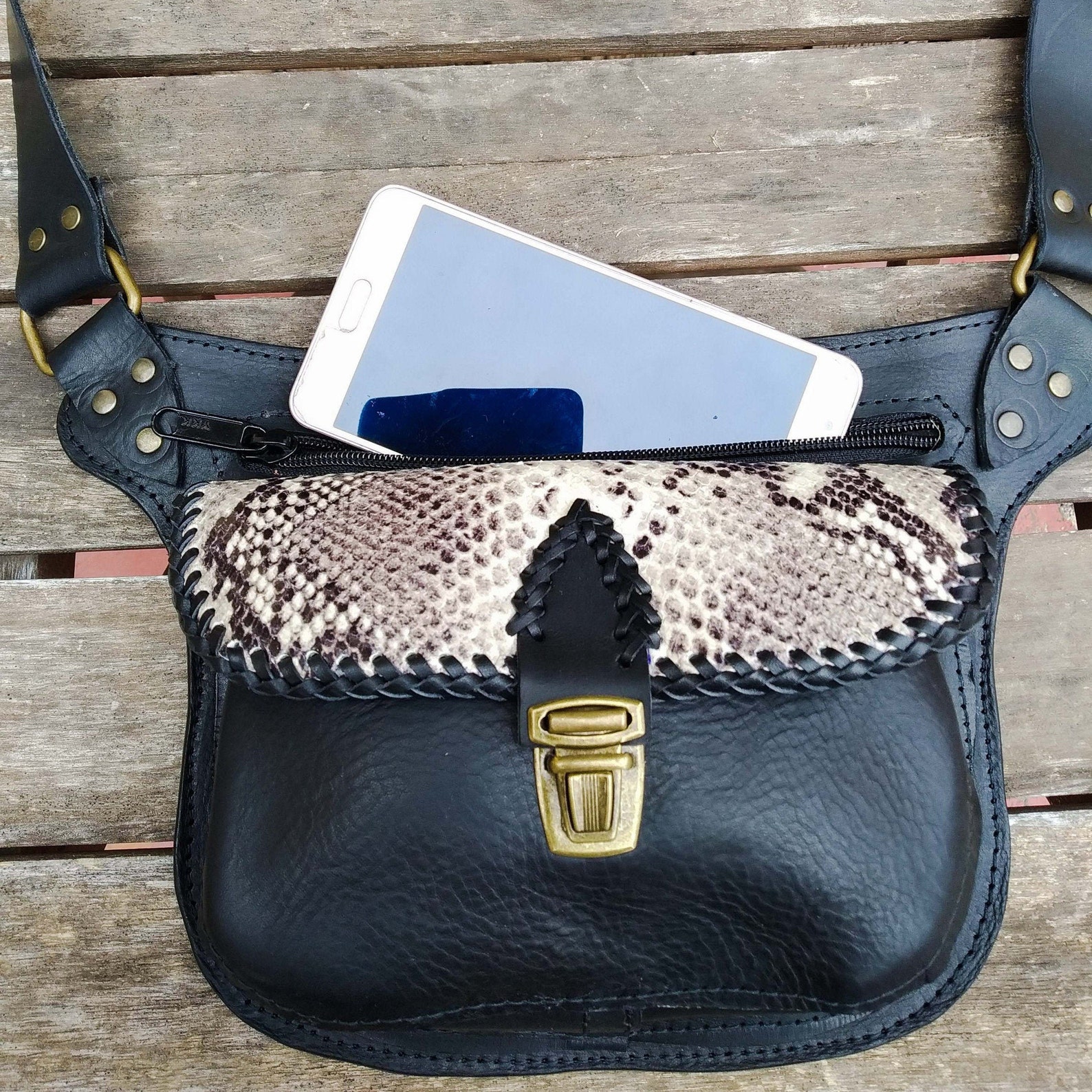 Animal print genuine leather bum bag boho chic sling bag Etsy