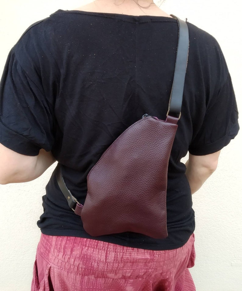 leather zipper satchel for men Genuine leather sling bag for women handmade leather zipper purse purple leather sling back pack women