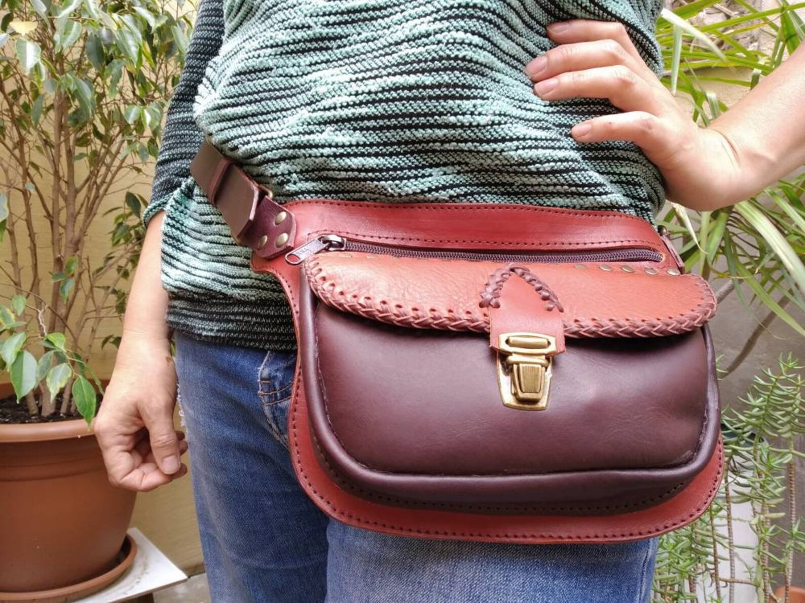 Brown leather fanny pack for women handmade smooth waist bag Etsy