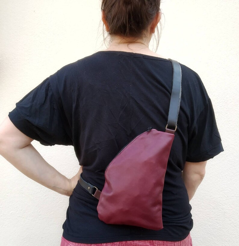 leather zipper satchel for men Genuine leather sling bag for women handmade leather zipper purse purple leather sling back pack women