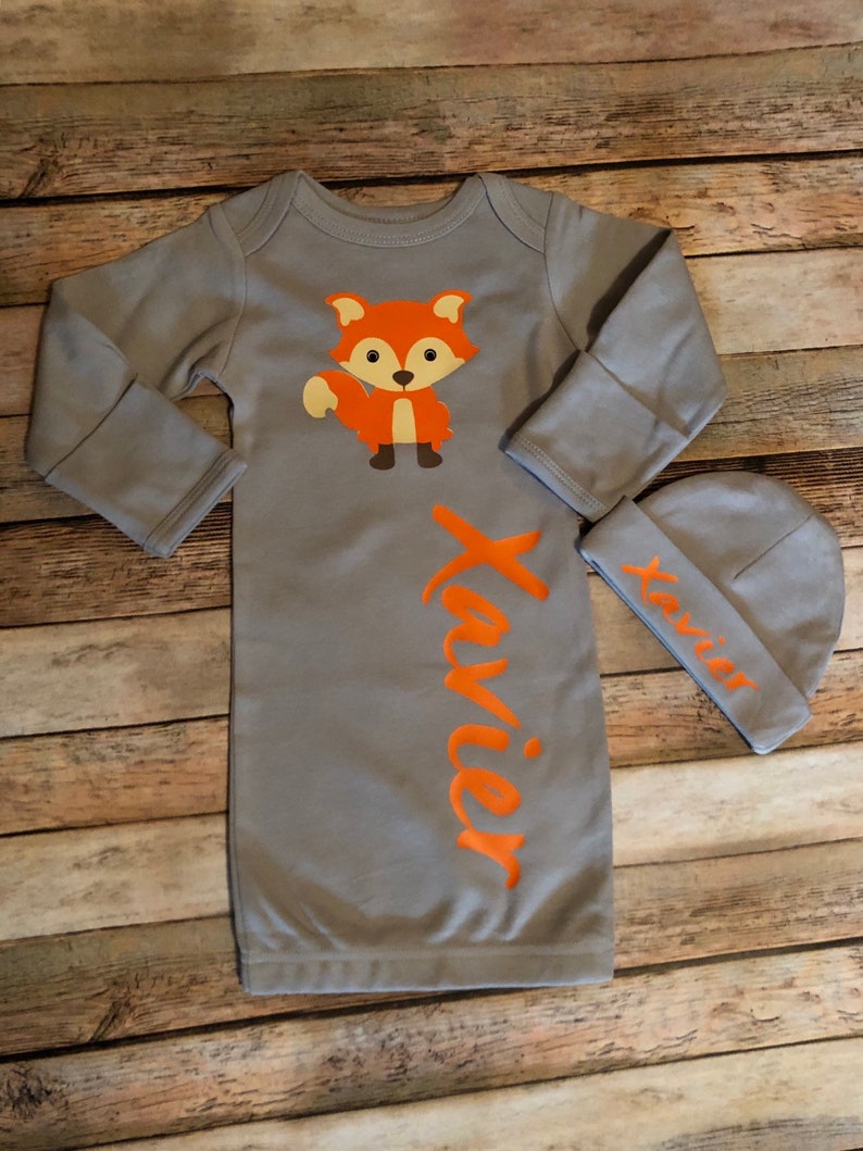 Newborn take me home set,coming home gown set,woodland baby set,woodland fox outfit
