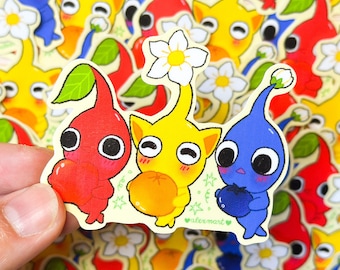 Pikmin Trio - Waterproof Sticker - Illustrations by Alex Martinez Art