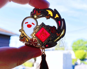Hu Tao Vision | Hard Enamel Pin, Lapel Pin, Stained Glass, Resin, Screen-printing