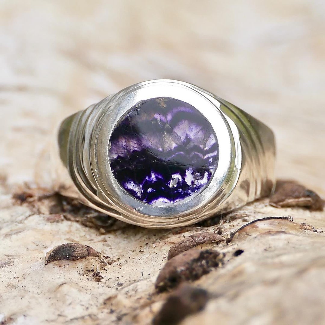 Blue John Gents Ring - Round Stone - Mens Ring - Gents Ring - Handmade ...