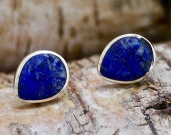 Lapis Lazuli  Earrings - Silver Stud Earrings Handmade