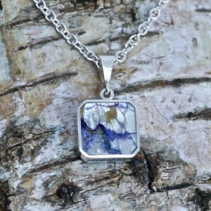 Blue John and Fluorite Pendant- Double Sided Pendant - Square Shape- Handmade Silver Double Sided Pendant - Sterling Silver