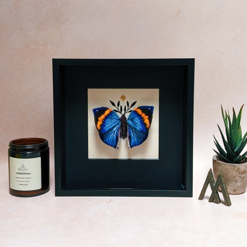Realistic 3D butterfly moth embroidery sculpture mounted and image 1