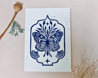 Original Butterfly Lino Print A6 size
