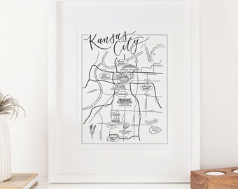 Kansas City Illustrated City Map, Kansas City Map, Kansas City wall art print, KC, nursery decor, wall art, map poster, USA travel map