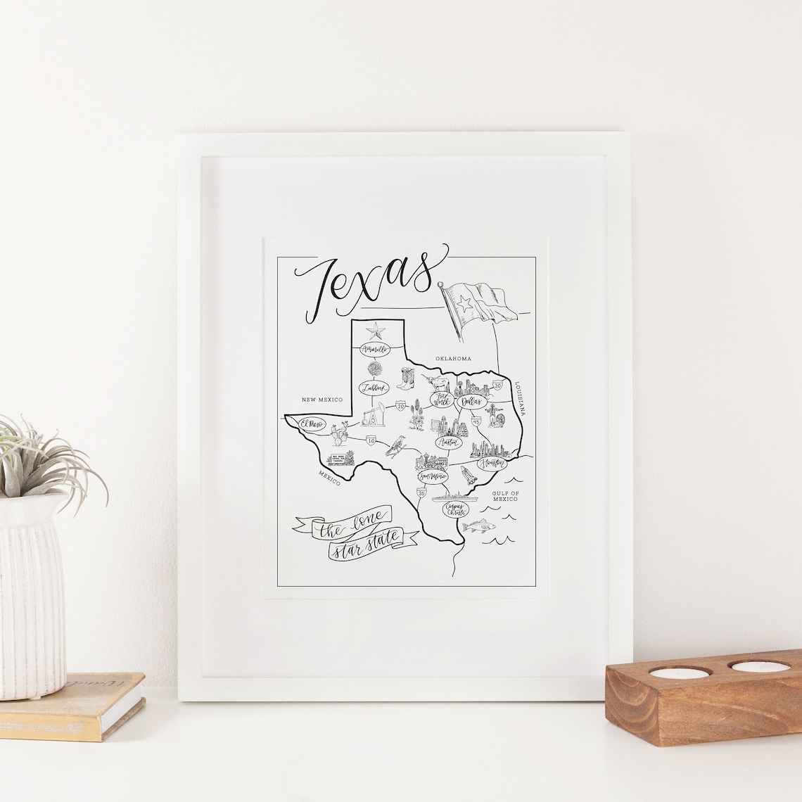 Texas Illustrated Map Texas Wall Art Print Nursery Decor - Etsy