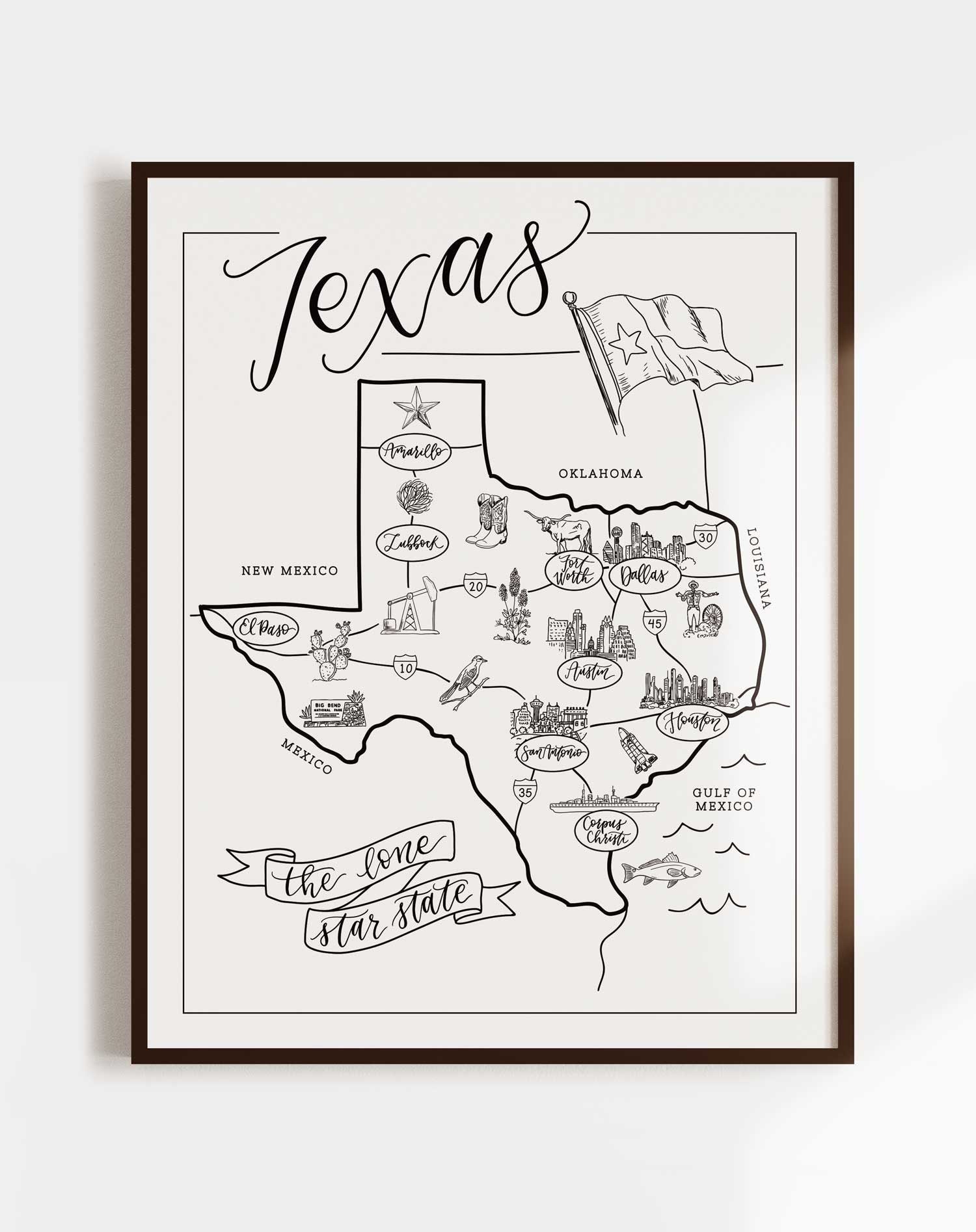 Texas Illustrated Map Texas Wall Art Print Nursery Decor - Etsy