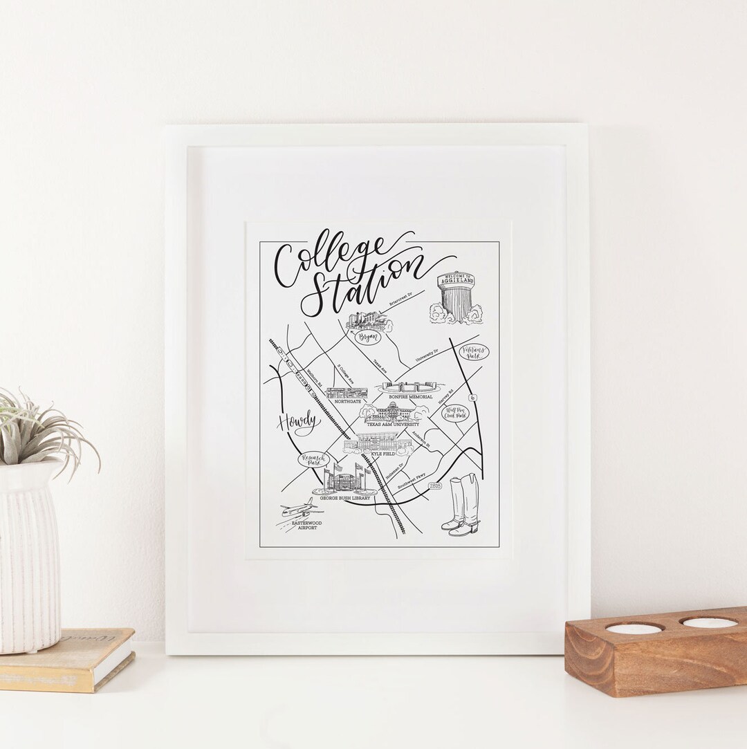 College Station Illustrated City Map Texas Map Texas Wall - Etsy