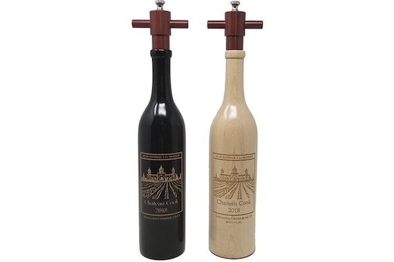Personalized Wine Bottle Pepper Mill and Salt Mill Set, Laser Engraved, Made in USA