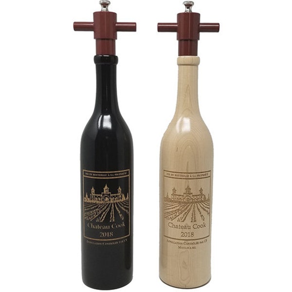 Personalized Wine Bottle Pepper Mill and Salt Mill Set, Laser Engraved, Made in USA