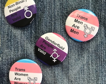 Trans Pride 1.5" Pin Button with Queer Flag Background